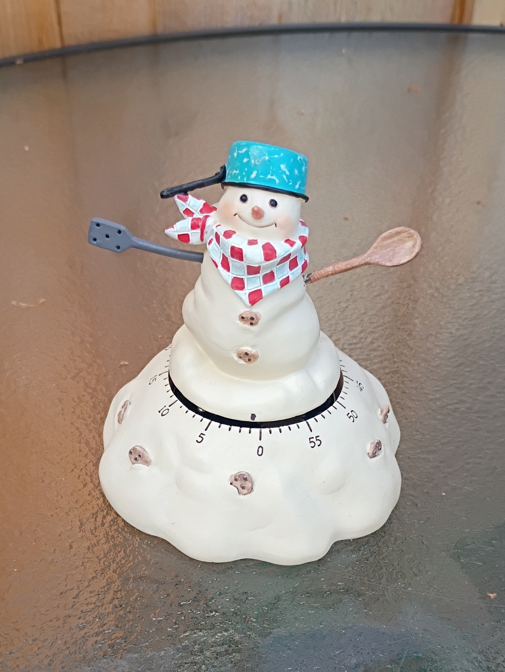 Hallmark White Snowman Kitchen Timer with Teal Hat and Red-Check Scarf
